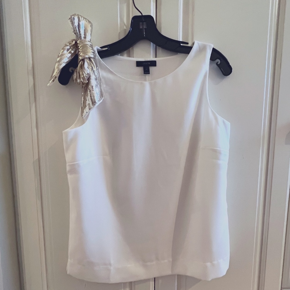 J. Crew - Sequin Gold Bow, Ivory Top